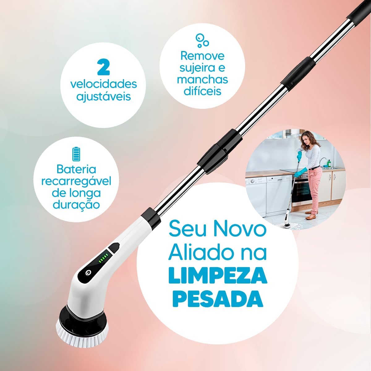 Escova De Limpeza Elétrica Cilclean- P/ Casa- Multiuso Sem Fio Portátil