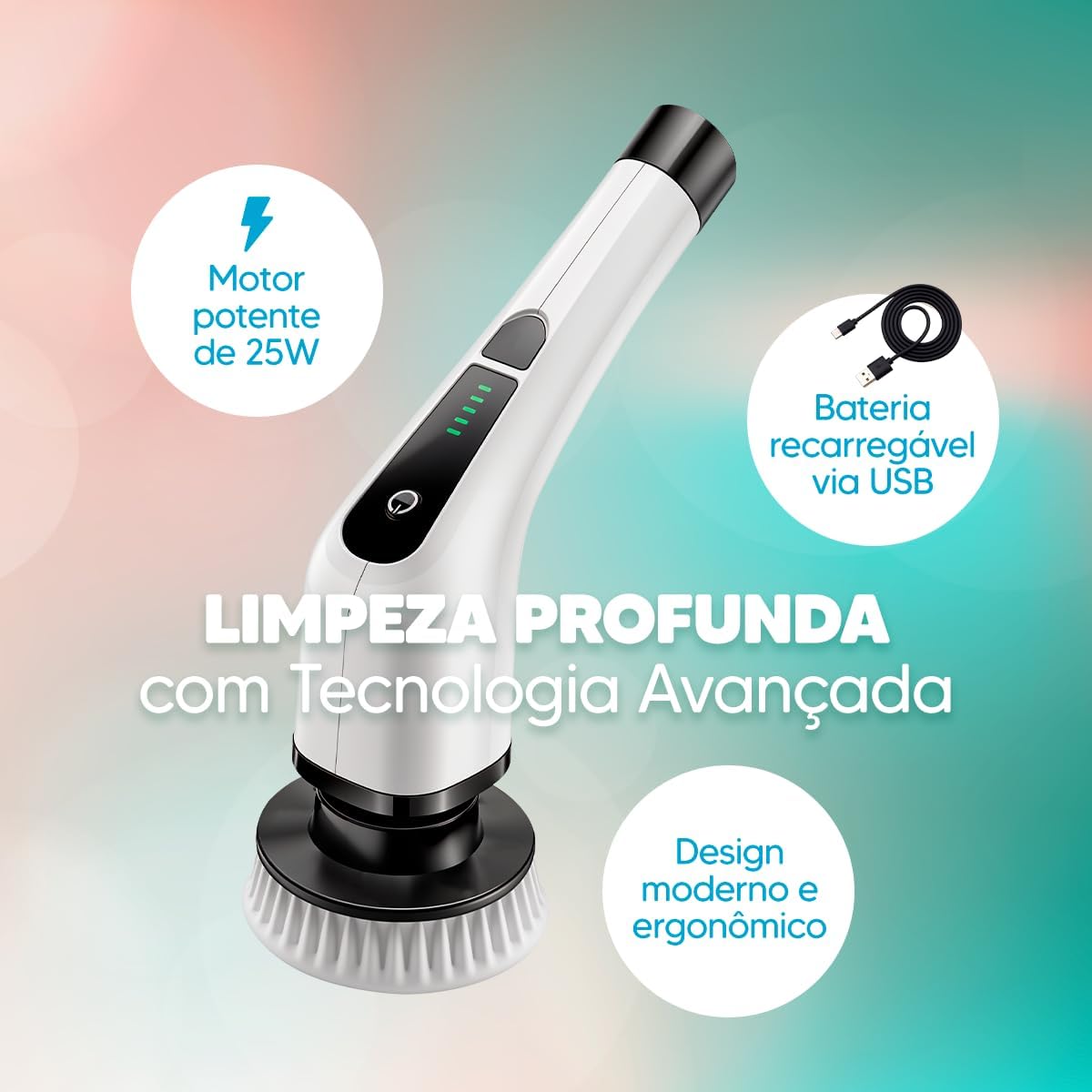 Escova De Limpeza Elétrica Cilclean- P/ Casa- Multiuso Sem Fio Portátil