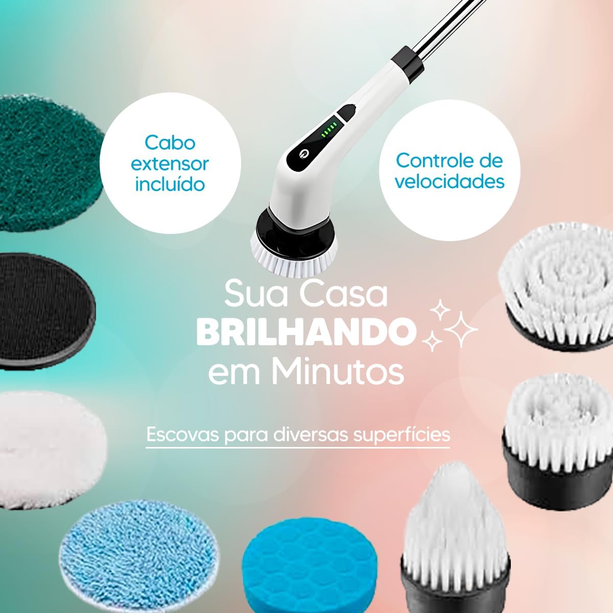 Escova De Limpeza Elétrica Cilclean- P/ Casa- Multiuso Sem Fio Portátil