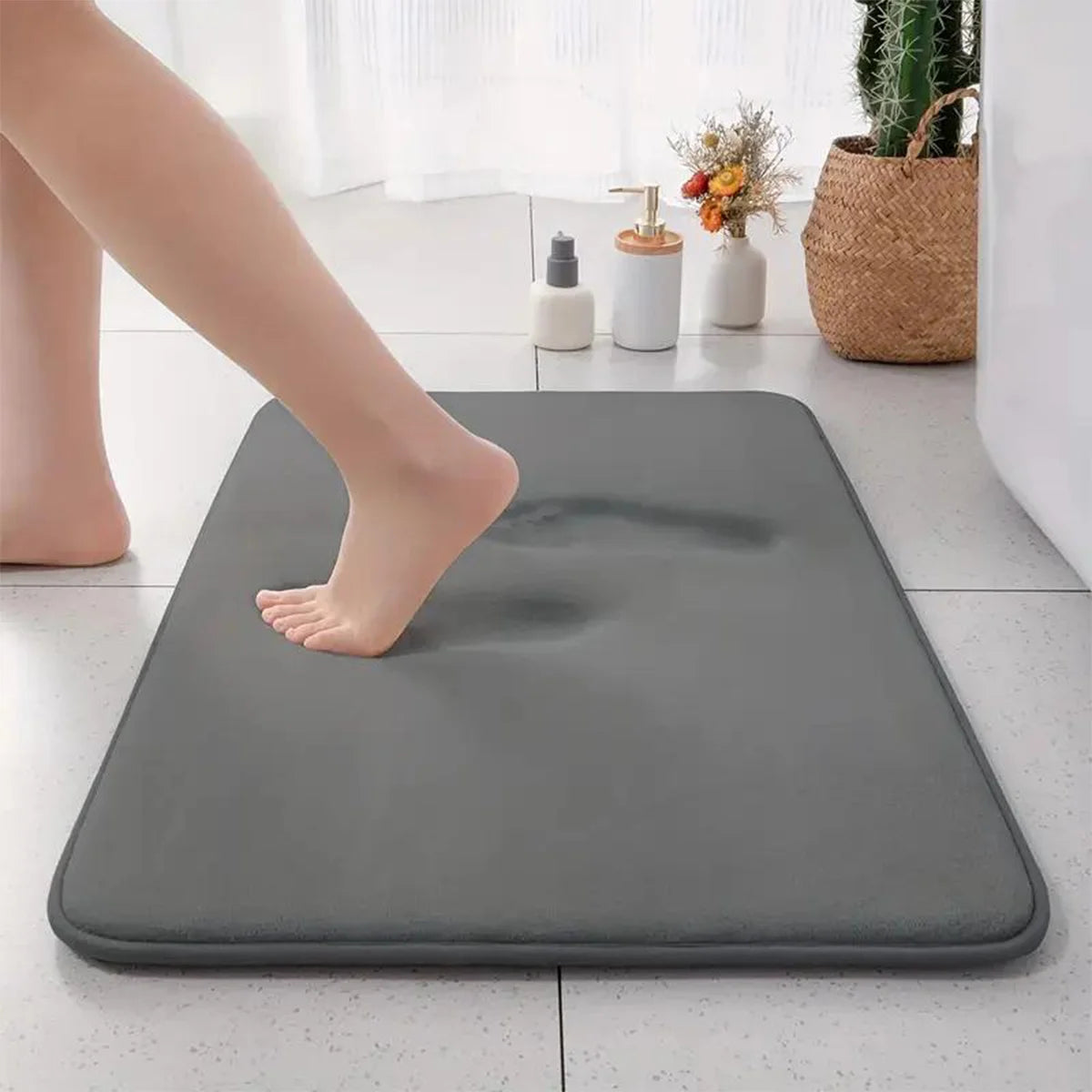 Tapete absorvente de flanela de cor sólida espessado, tapete de banheiro antiderrapante para entrada de banheiro
