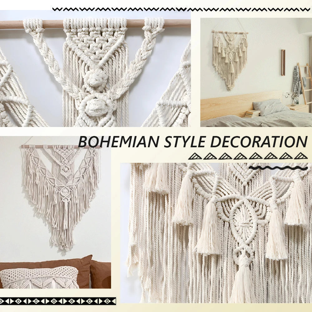 Tapeçaria de parede em macramê, decoração de parede, algodão, boêmio, tecido à mão, estilo nórdico, sala de estar, decoração de arte para casa