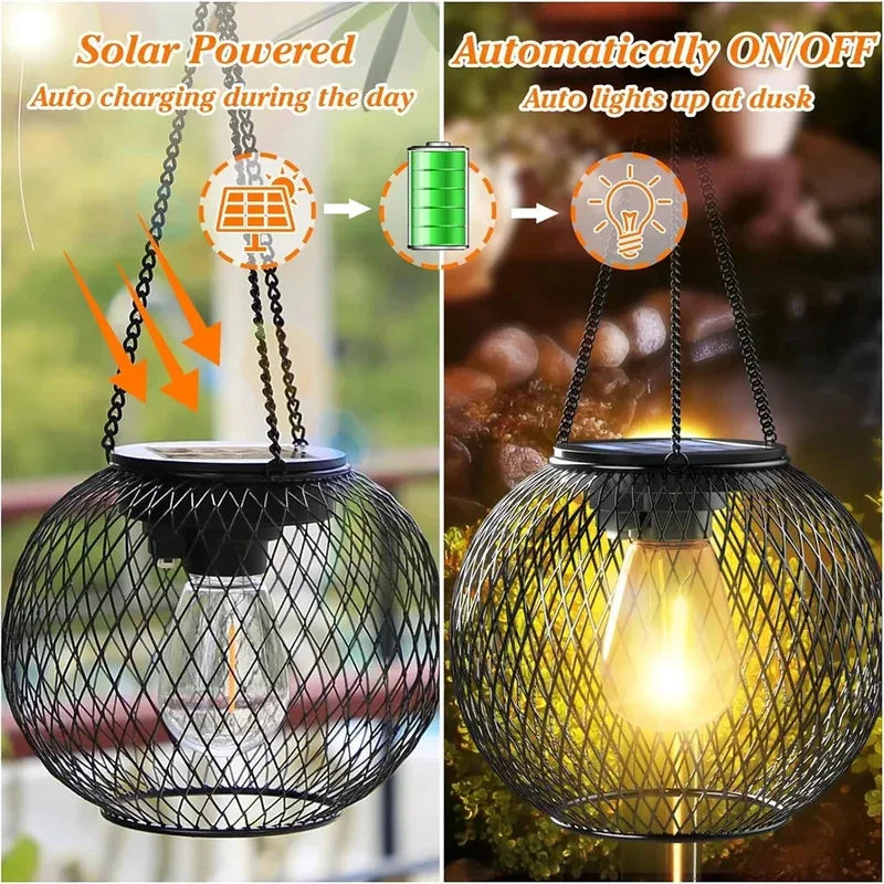 Luminária Solar Para Jardim- Lâmpada Suspensa- Iluminação Exterior