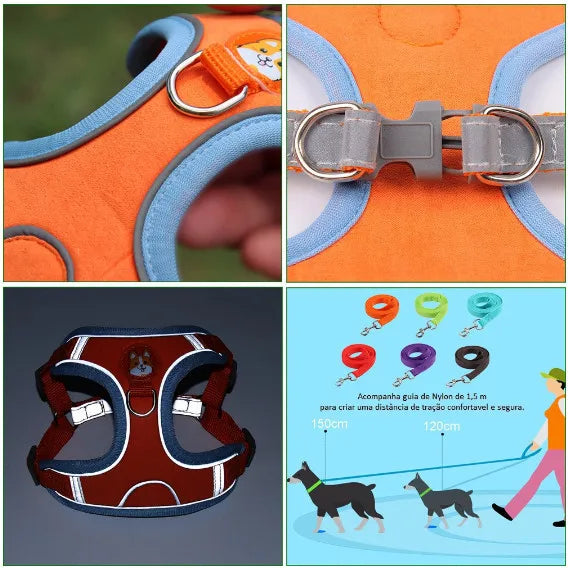Coleira Peitoral Ajustavel - Para Cães Gatos, Material Nylon Ergonômico Seguro