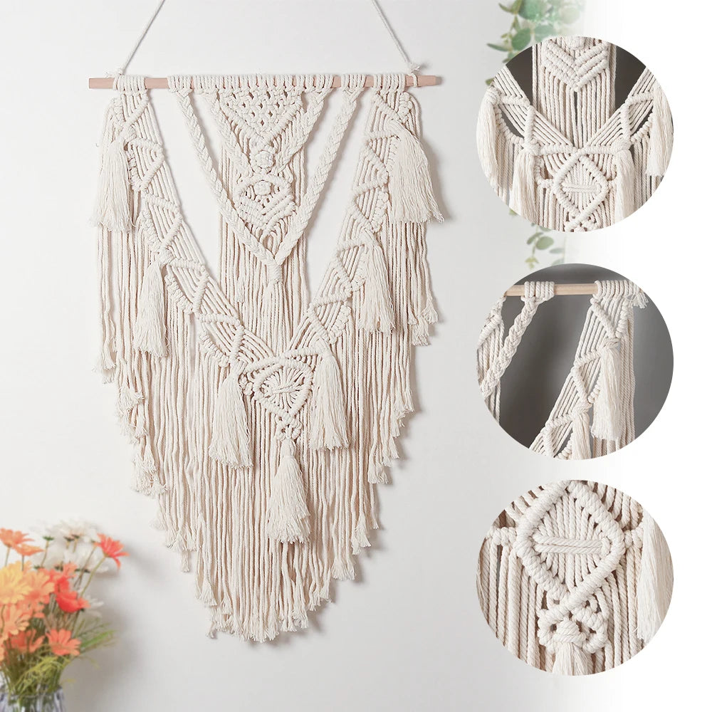 Tapeçaria de parede em macramê, decoração de parede, algodão, boêmio, tecido à mão, estilo nórdico, sala de estar, decoração de arte para casa