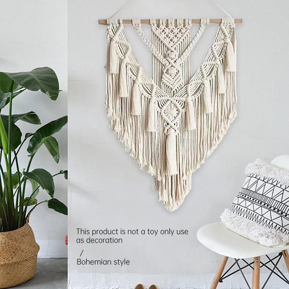 Tapeçaria de parede em macramê, decoração de parede, algodão, boêmio, tecido à mão, estilo nórdico, sala de estar, decoração de arte para casa