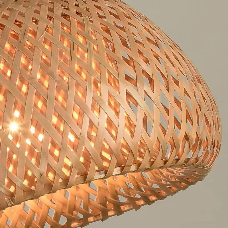Luminária pendente Bambu Essence- Vime de Rattan Natural, soquete E27 e LED, com cúpulas trançadas à mão.