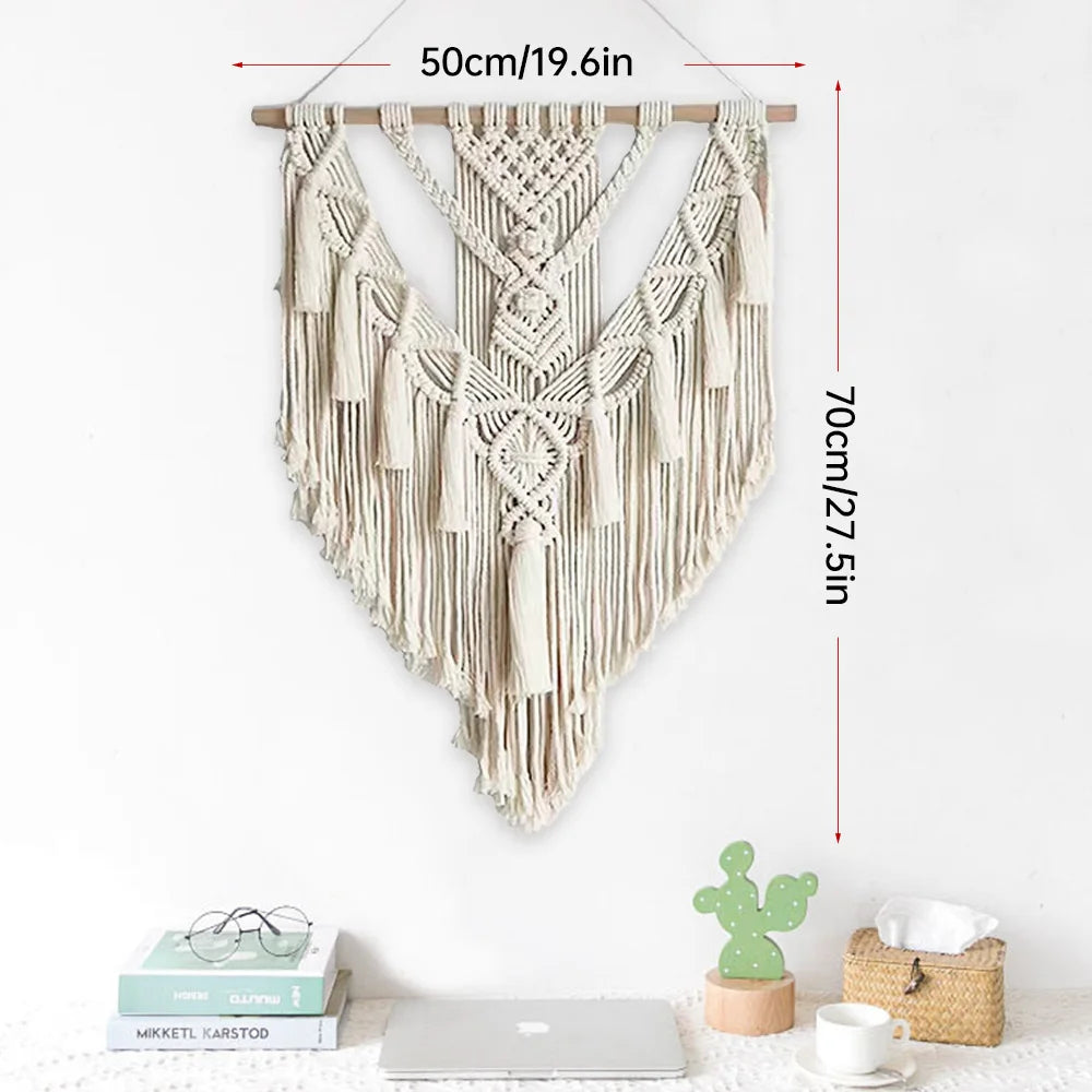 Tapeçaria de parede em macramê, decoração de parede, algodão, boêmio, tecido à mão, estilo nórdico, sala de estar, decoração de arte para casa