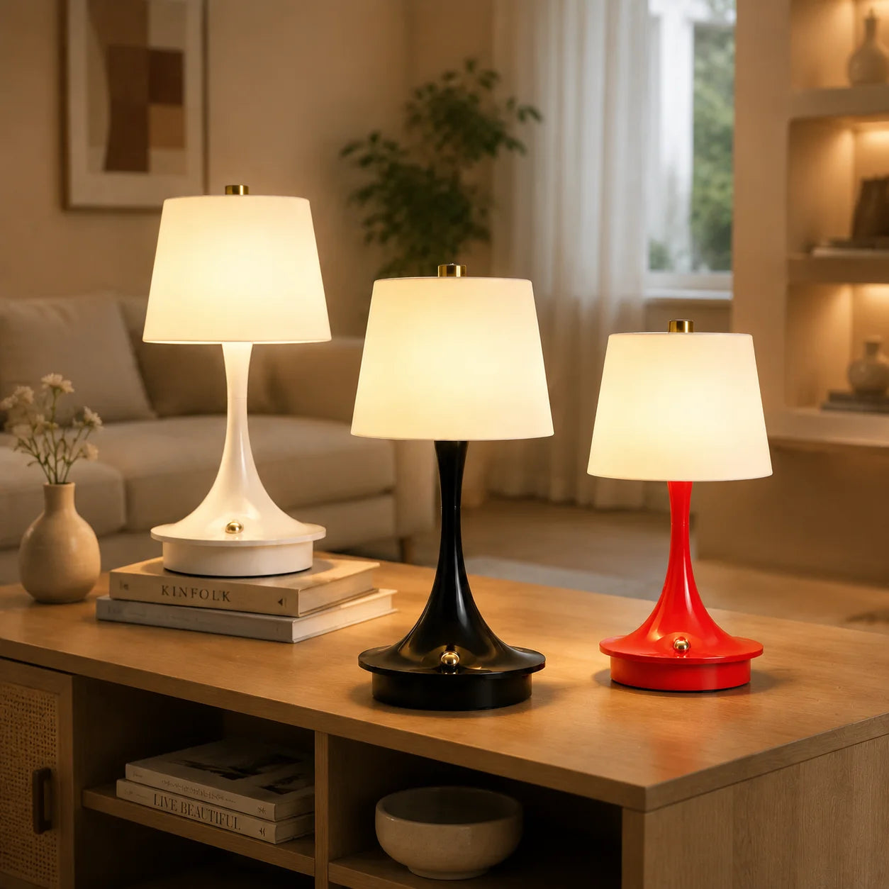 Rechargeable Table Lamp 1800mAh Battery LED Bedside Lamp USB-C Charging Touch Lamp for Bedroom Living Room Restaurant Decor