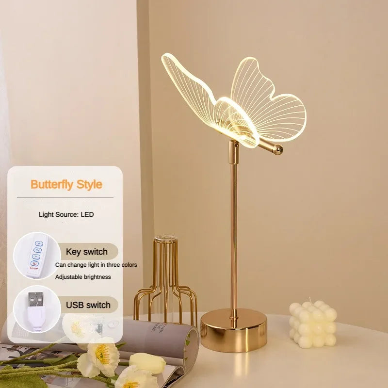 Luminária- Candeeiro de mesa Borboleta- Luz Noturna Estilo nórdico