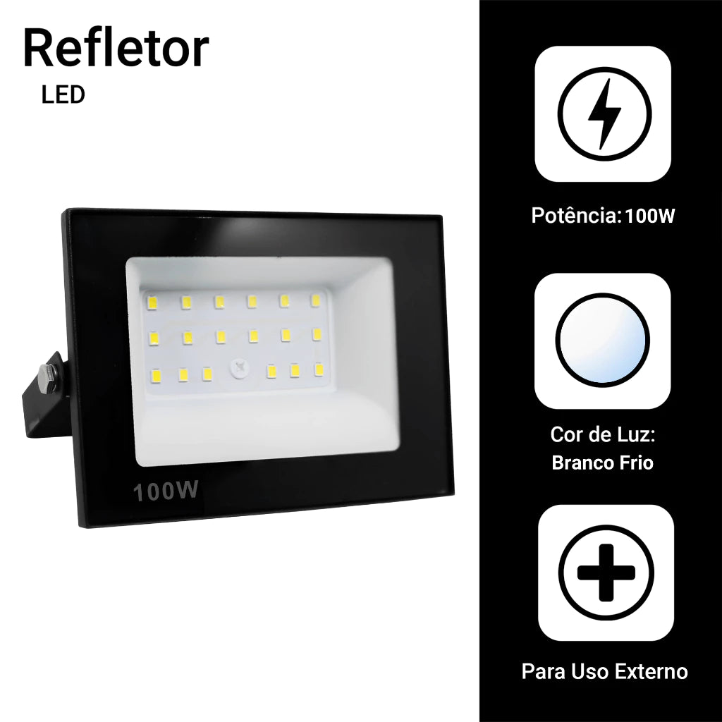 Kit 5 Refletor Led 100w Holofote Prova D'água Bivolt Luz Branco Frio