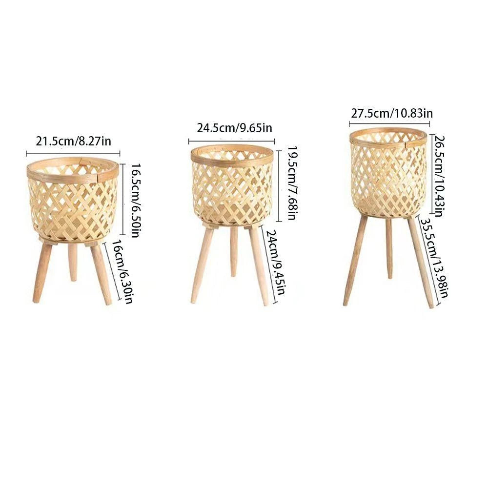 Cachepot para Plantas -Vaso de Flores Feito em Bambu Técnica Rattan