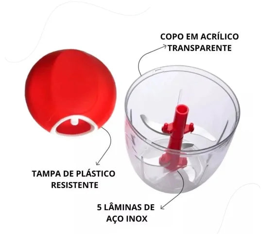 Processador Manual de Alimentos Inox - 5 Lâminas 900ml- LEVE DOIS POR 174.00 PROMOÇÃO POR TEMPO LIMITADO! ATE 31-03-25. APROVEITE!