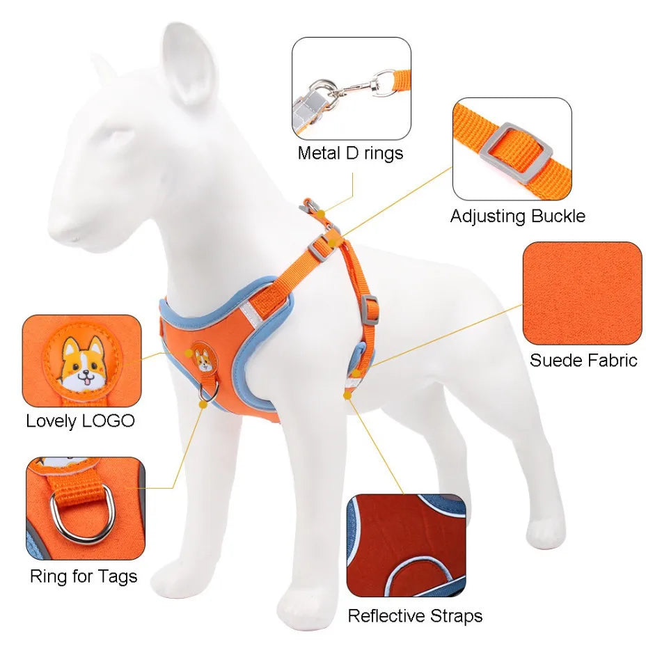 Coleira Peitoral Ajustavel - Para Cães Gatos, Material Nylon Ergonômico Seguro