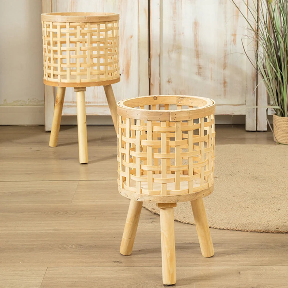 Vaso de Flores Feito em Bambu Técnica Rattan - Cachepot para Plantas