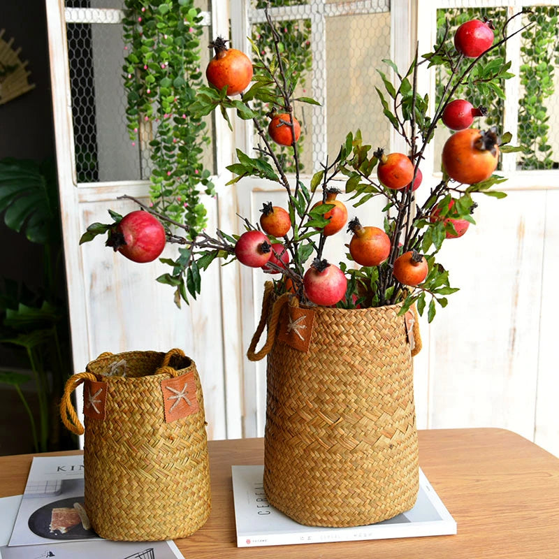Cesta de Armazenamento De Vime DIY Artesanal Trançada Natural Circular- Cachepó, Vaso de Flores