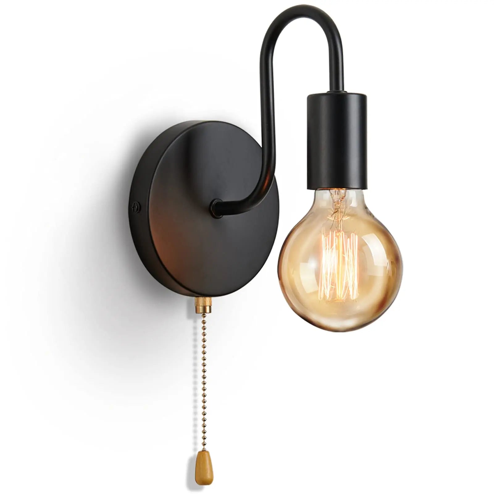 Luminária de parede nórdica industrial em ferro preto, soquete E27, para ambientes internos, ideal para cabeceira, banheiro ou quarto.