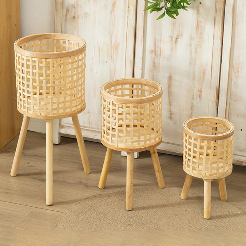 Vaso de Flores Feito em Bambu Técnica Rattan - Cachepot para Plantas