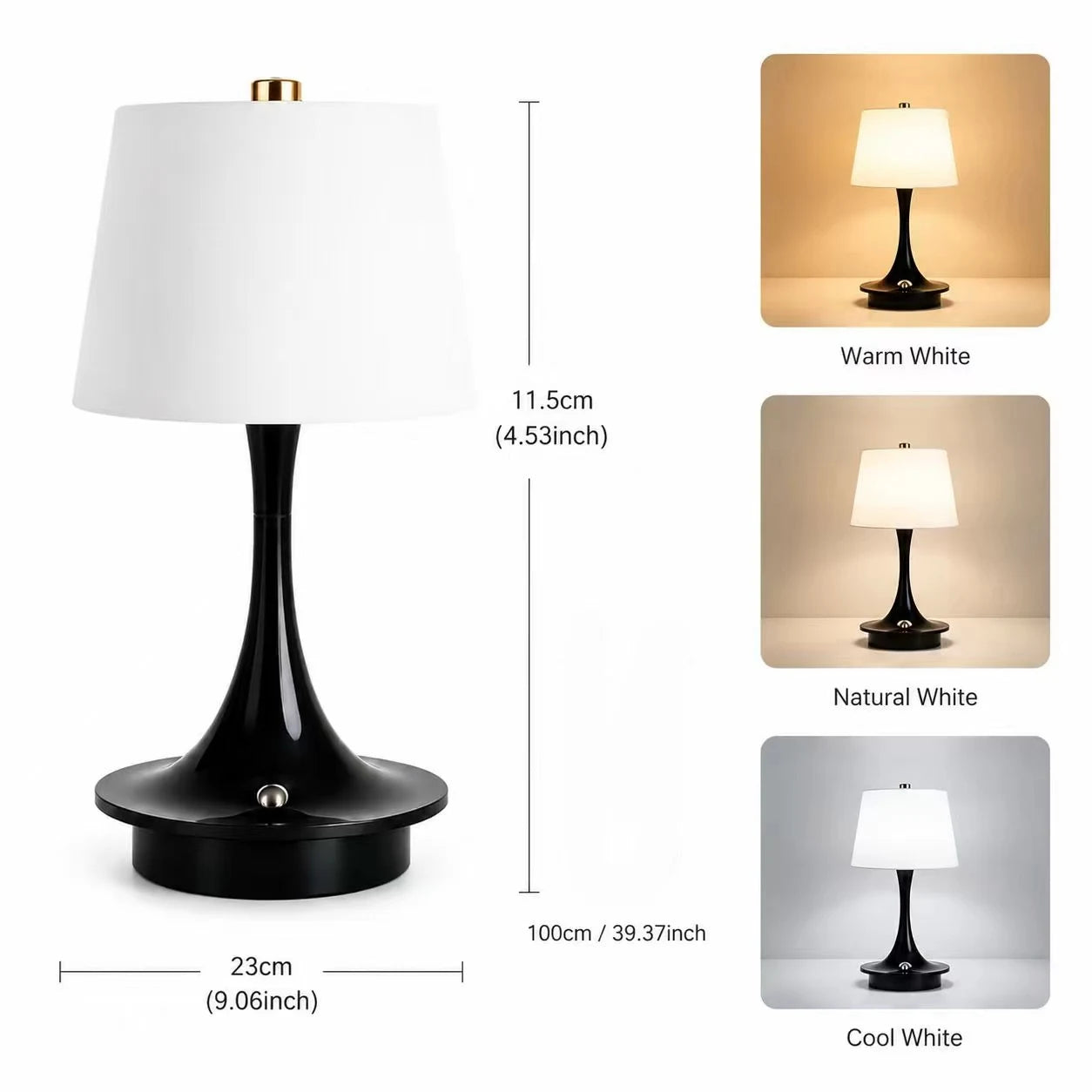 Rechargeable Table Lamp 1800mAh Battery LED Bedside Lamp USB-C Charging Touch  Lamp for Bedroom Living Room Restaurant Decor