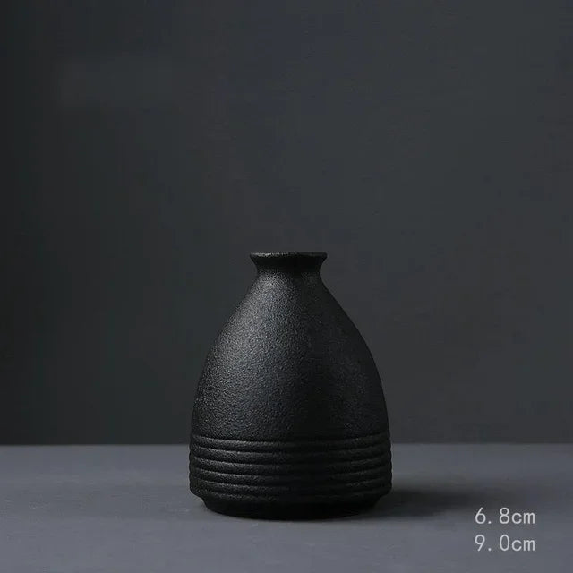 Vaso pequeno de cerâmica preta, decoração para casa, artesanato, enfeite de mesa, simplicidade, decoração em estilo japonês