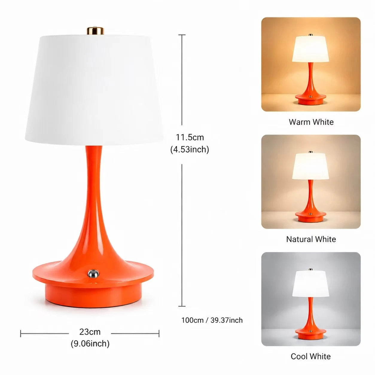 Rechargeable Table Lamp 1800mAh Battery LED Bedside Lamp USB-C Charging Touch  Lamp for Bedroom Living Room Restaurant Decor