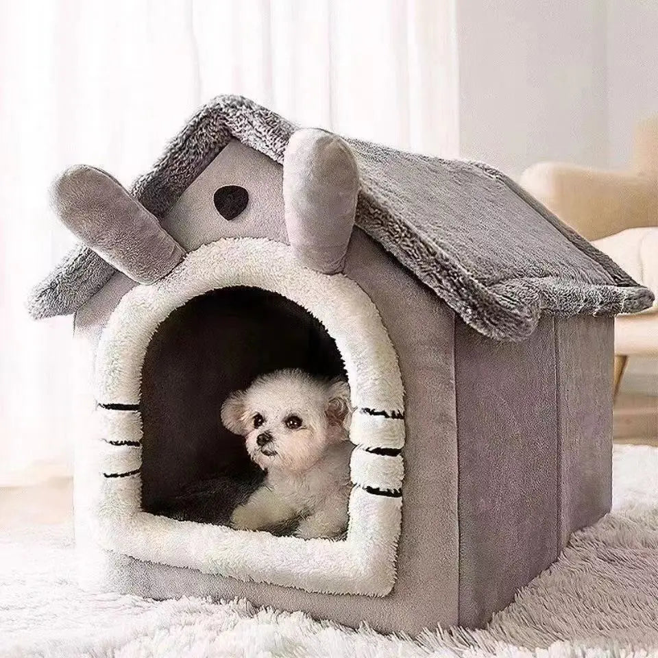 Casinha Portátil - Cama Lavável Quente e Peludo para Caes e Gatos