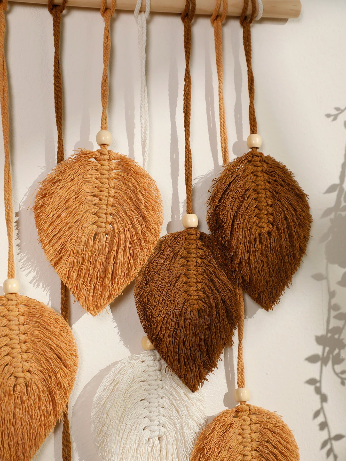 Tapeçaria de Macramê com Folhas, Marrom e Verde, Tapeçaria de Parede, Decoração Boho para Casa, Tapeçaria de Macramê para Parede, Decoração de Sala de Estar