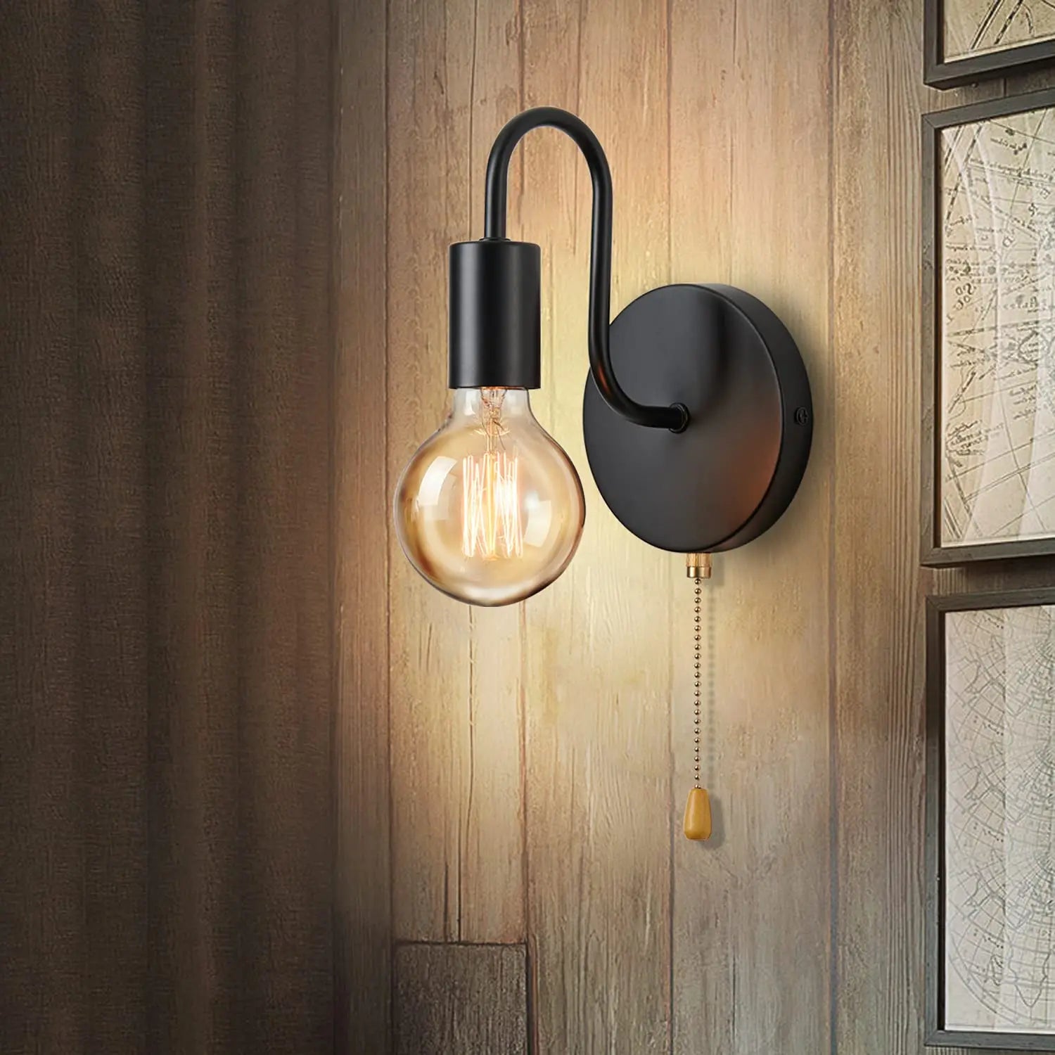 Luminária de parede nórdica industrial em ferro preto, soquete E27, para ambientes internos, ideal para cabeceira, banheiro ou quarto.