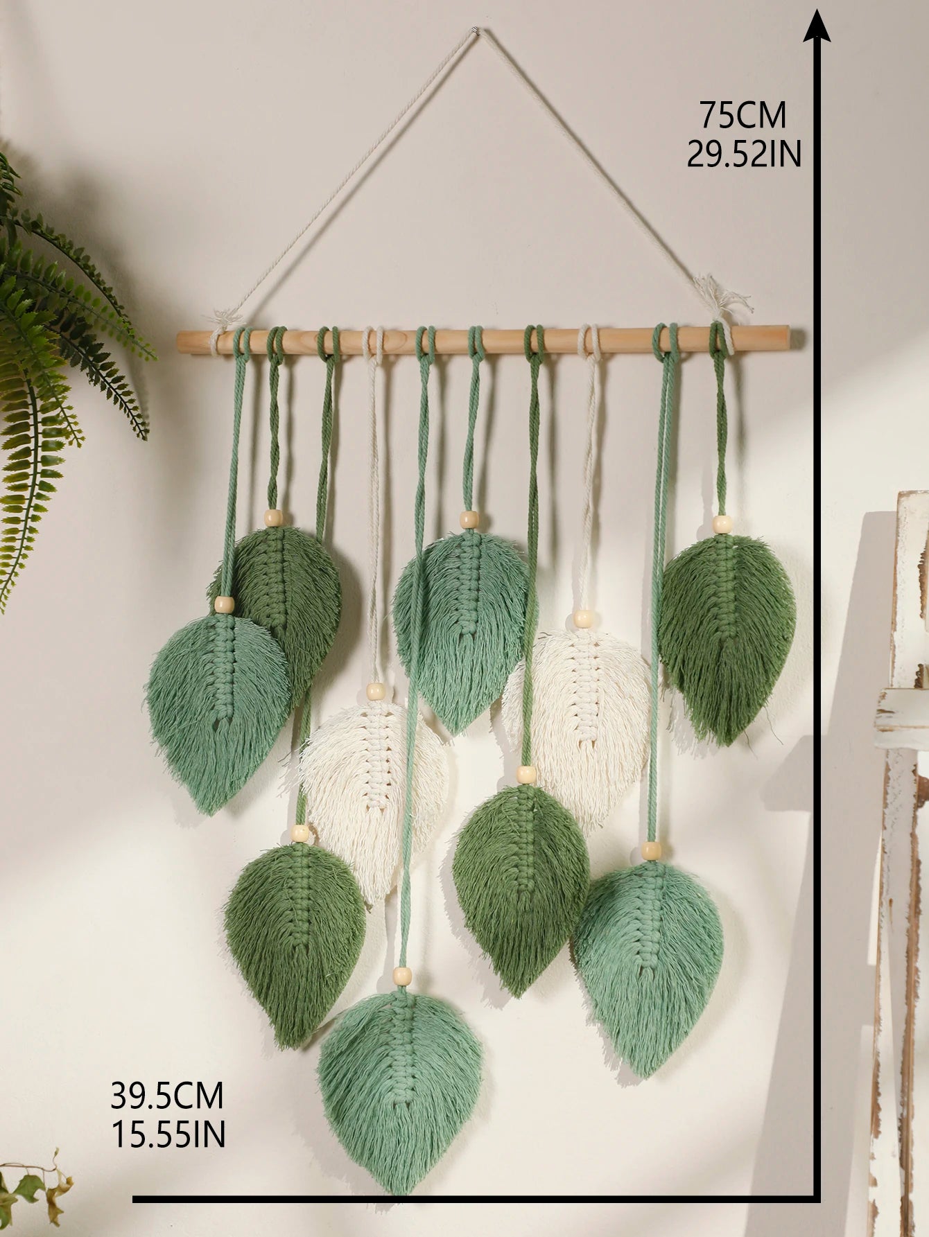 Tapeçaria de Macramê com Folhas, Marrom e Verde, Tapeçaria de Parede, Decoração Boho para Casa, Tapeçaria de Macramê para Parede, Decoração de Sala de Estar