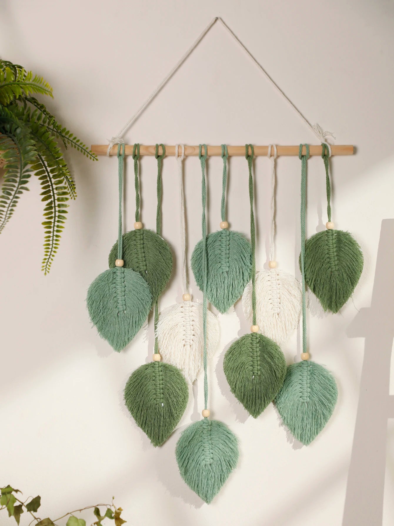 Tapeçaria de Macramê com Folhas, Marrom e Verde, Tapeçaria de Parede, Decoração Boho para Casa, Tapeçaria de Macramê para Parede, Decoração de Sala de Estar