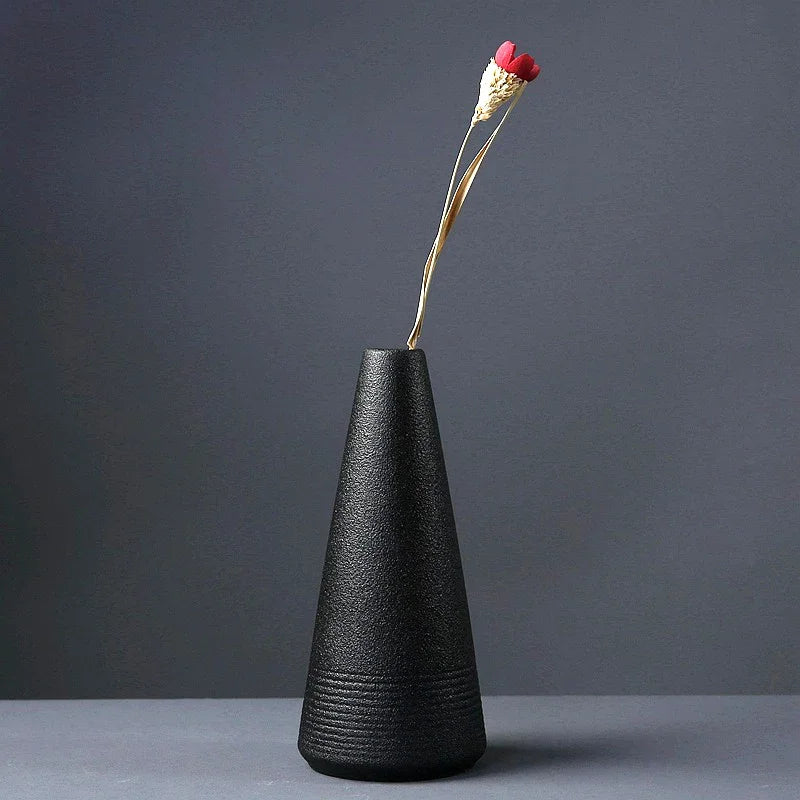 Vaso pequeno de cerâmica preta, decoração para casa, artesanato, enfeite de mesa, simplicidade, decoração em estilo japonês