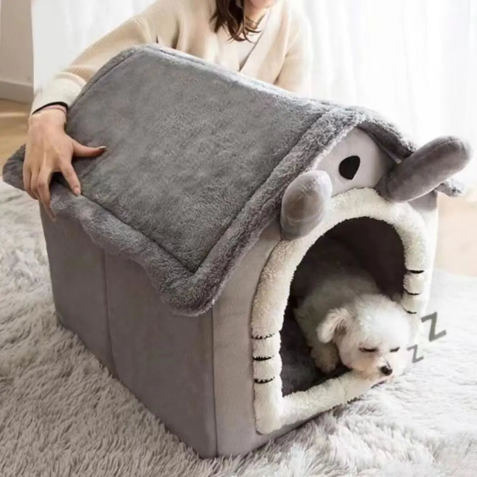 Casinha Portátil - Cama Lavável Quente e Peludo para Caes e Gatos