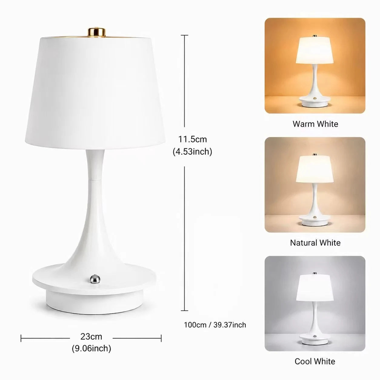 Rechargeable Table Lamp 1800mAh Battery LED Bedside Lamp USB-C Charging Touch  Lamp for Bedroom Living Room Restaurant Decor