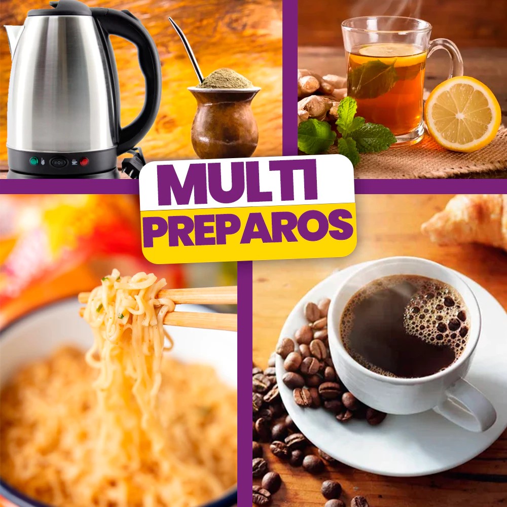 Chaleira Elétrica 110V Inox 2L Litros Preta Jarra Elétrica Para Ferver Água Preparar Café e Chá