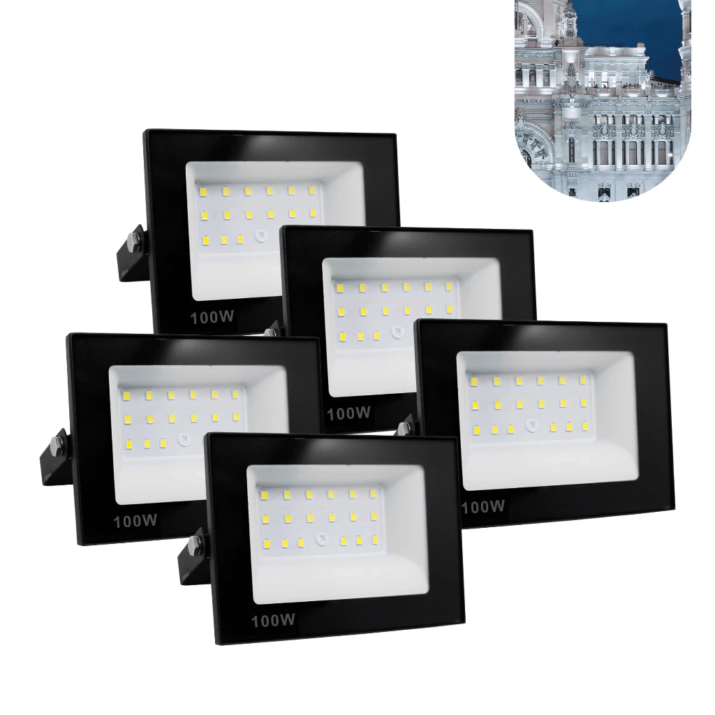 Kit 5 Refletor Led 100w Holofote Prova D'água Bivolt Luz Branco Frio