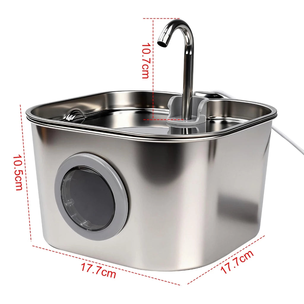 Bebedouro Automático de Aço Inoxidável para Gatos com Visor de Água-Mstail 2.2L
