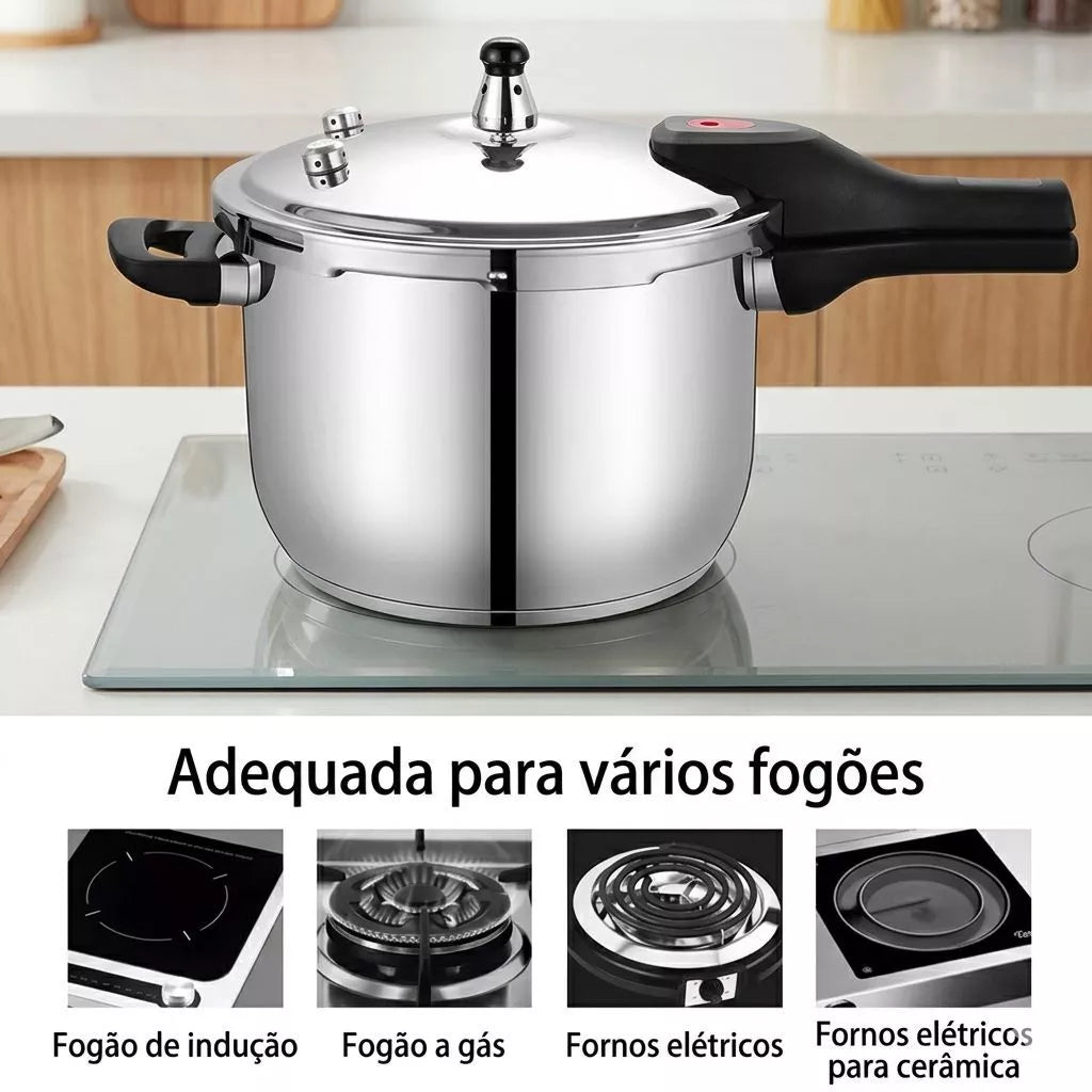 Panela De Pressão Aço Inox 304 Polido Premium Anti- Explossão Fundo Triplo